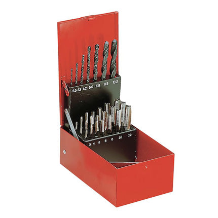 Tap and drill-bit sets, 21 taps 7 drill bits set 3 taps each from M3 to M12
