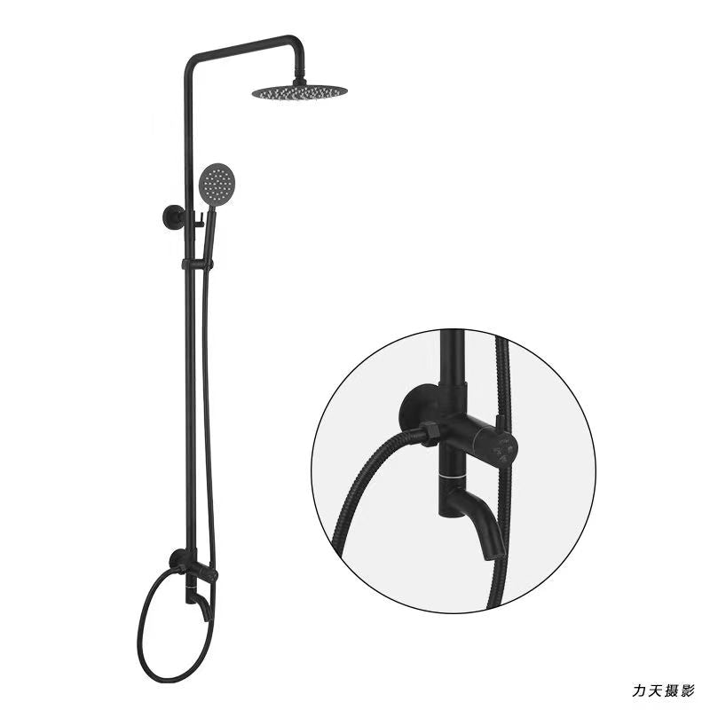 SHOWER BAR SET ON-WALL ROUND MATTE BLACK